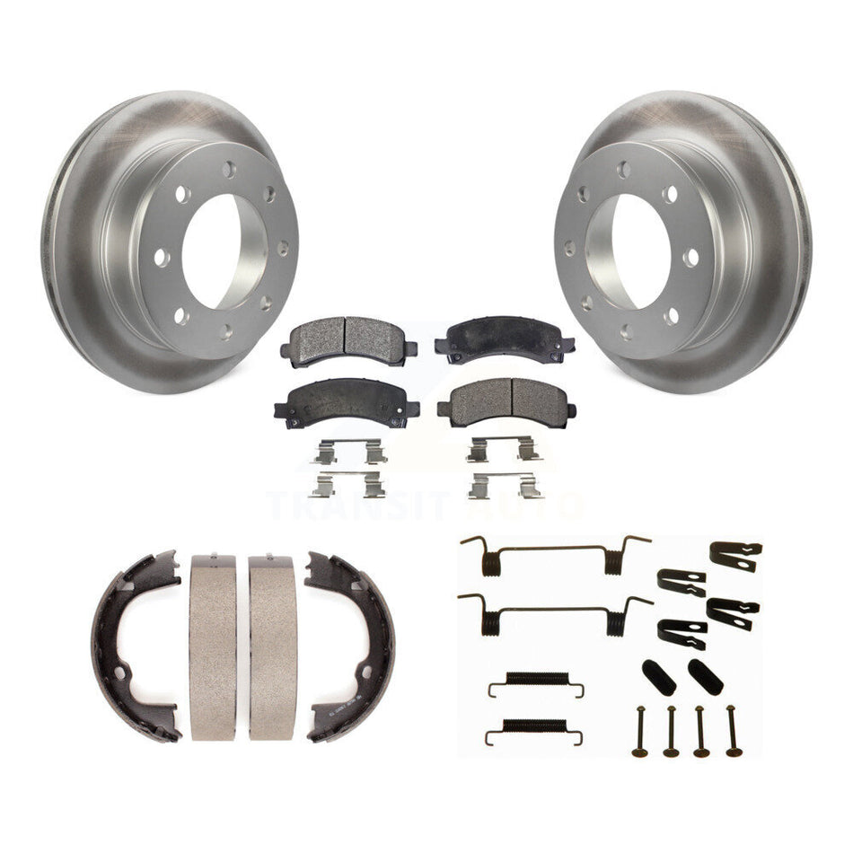 Rear Disc Coated Rotors Ceramic Pads Parking Shoes Hardware Kit For Chevrolet GMC Savana KGT-104102