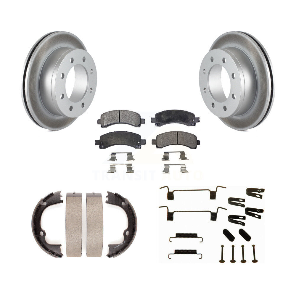 Rear Disc Coated Rotors Ceramic Pads Parking Shoes Hardware Kit For Chevrolet GMC Savana KGT-104103