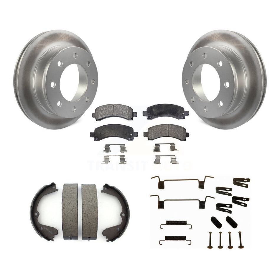 Rear Disc Coated Rotors Ceramic Pads Parking Brake Shoes Hardware Kit For GMC Savana 3500 KGT-104105