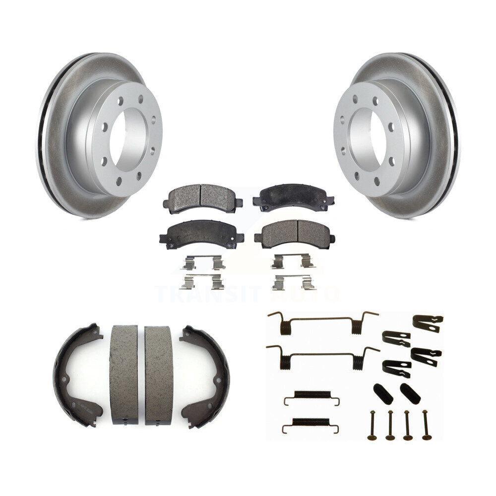 Rear Disc Coated Rotors Ceramic Pads Parking Brake Shoes Hardware Kit For GMC Savana 3500 KGT-104106