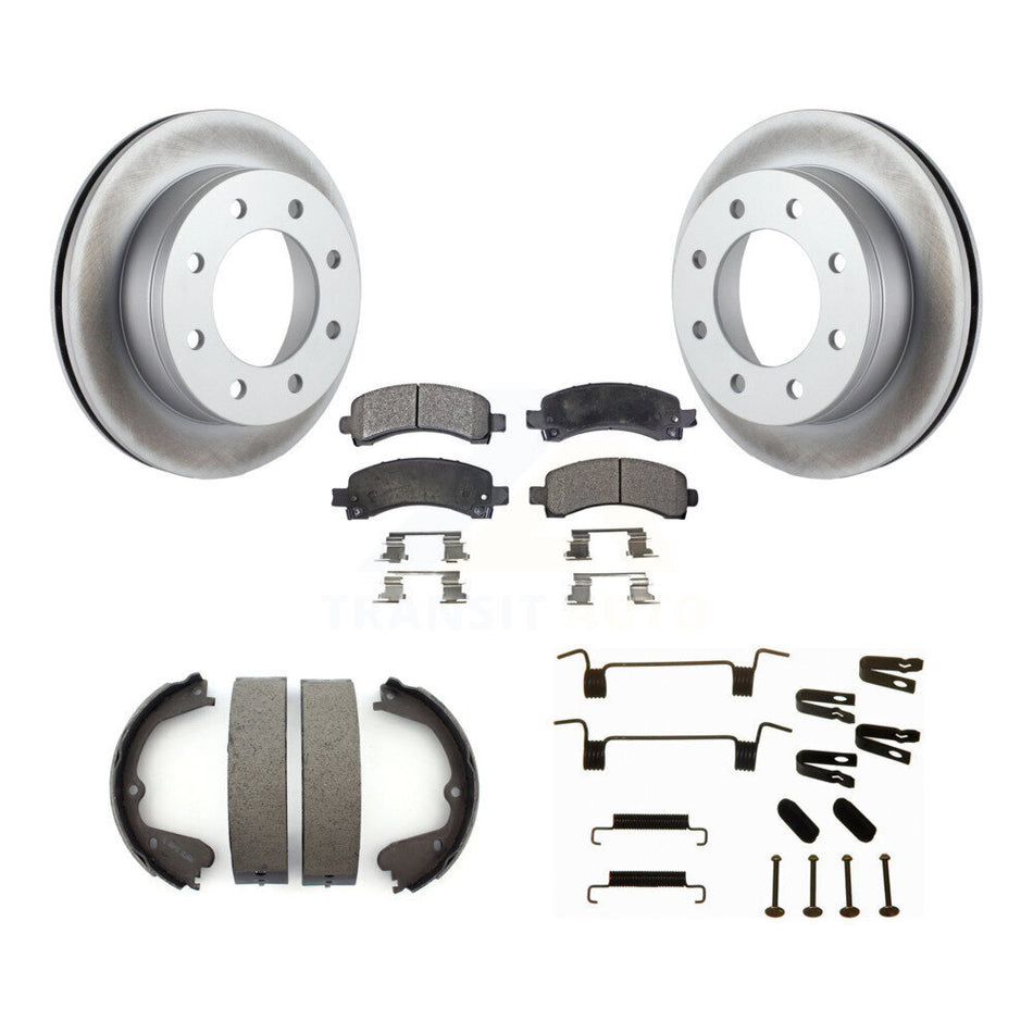 Rear Disc Coated Rotors Ceramic Pads Parking Brake Shoes Hardware Kit For GMC Savana 3500 KGT-104107