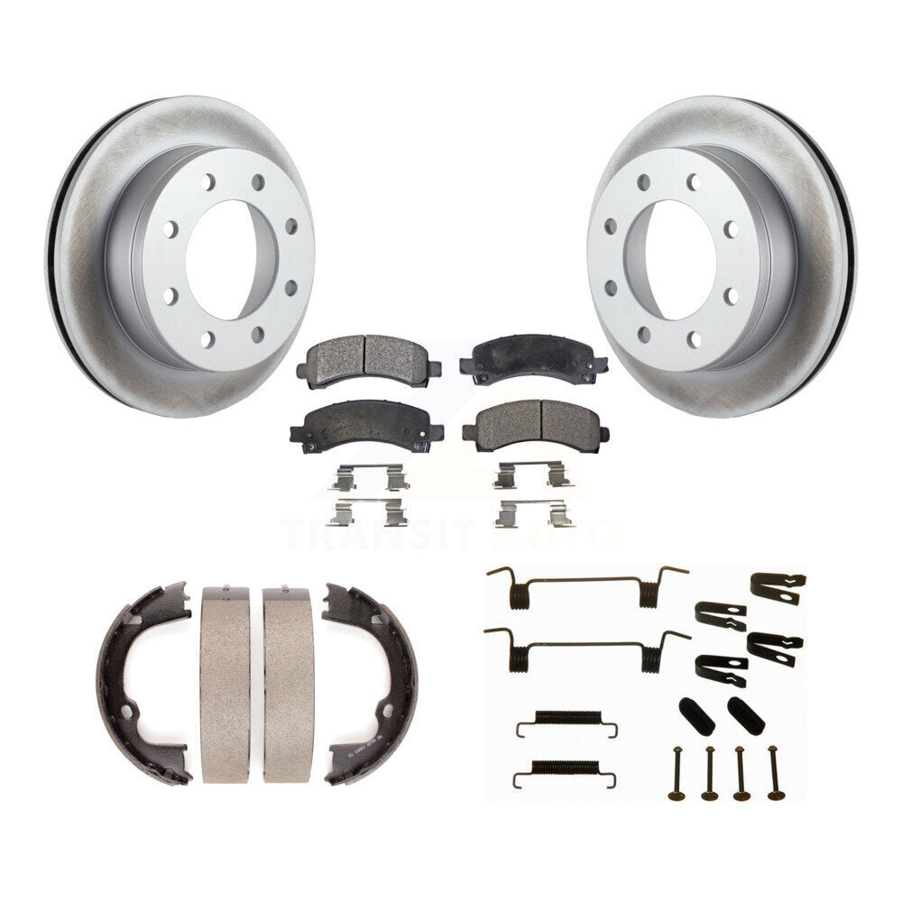 Rear Disc Coated Rotors Ceramic Pads Parking Shoes Hardware Kit For Chevrolet Express GMC KGT-104111