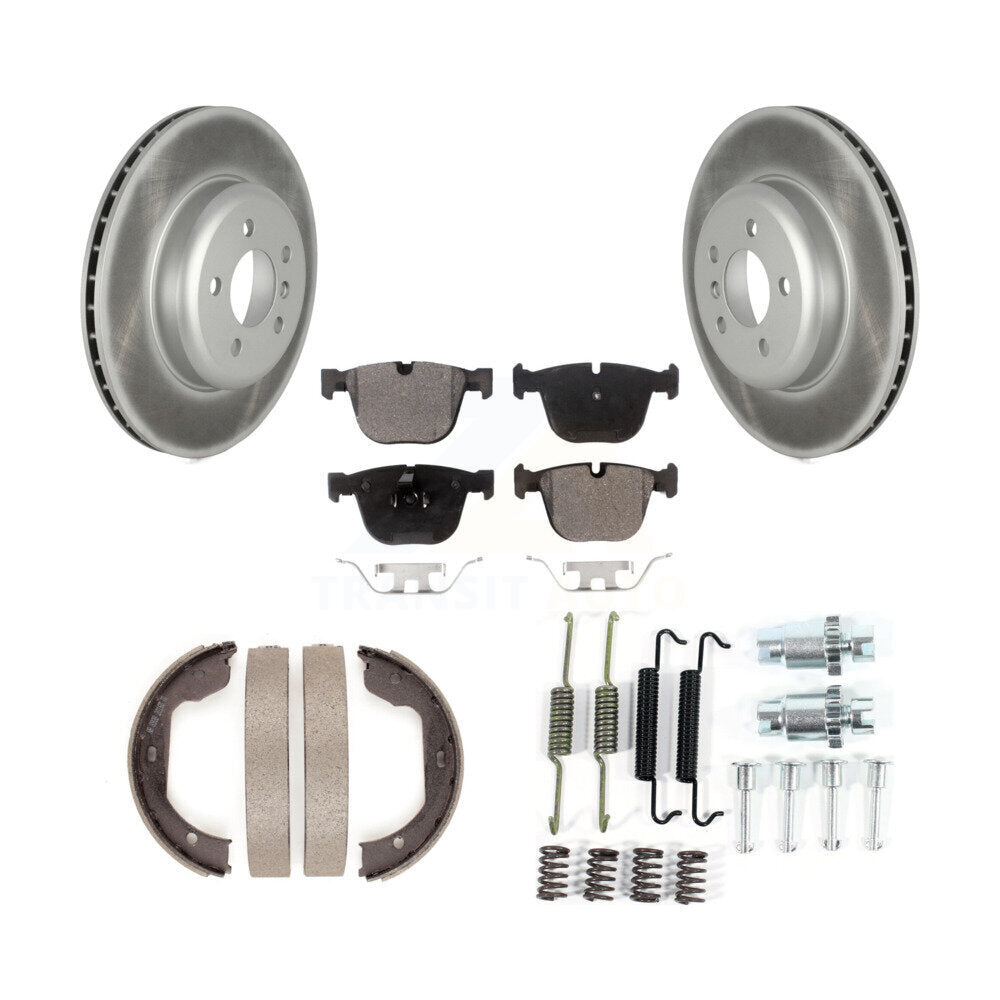 Rear Disc Coated Rotors Ceramic Pads Parking Shoes Hardware Kit For BMW 535i GT xDrive 7 KGT-104118