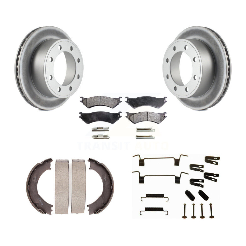 Rear Disc Coated Rotors Ceramic Pads Parking Shoes Hardware Kit For Ford E-350 Super Duty KGT-104124