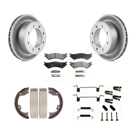 Rear Disc Coated Rotors Ceramic Pads Parking Shoes Hardware Kit For Ford E-350 Super Duty KGT-104126