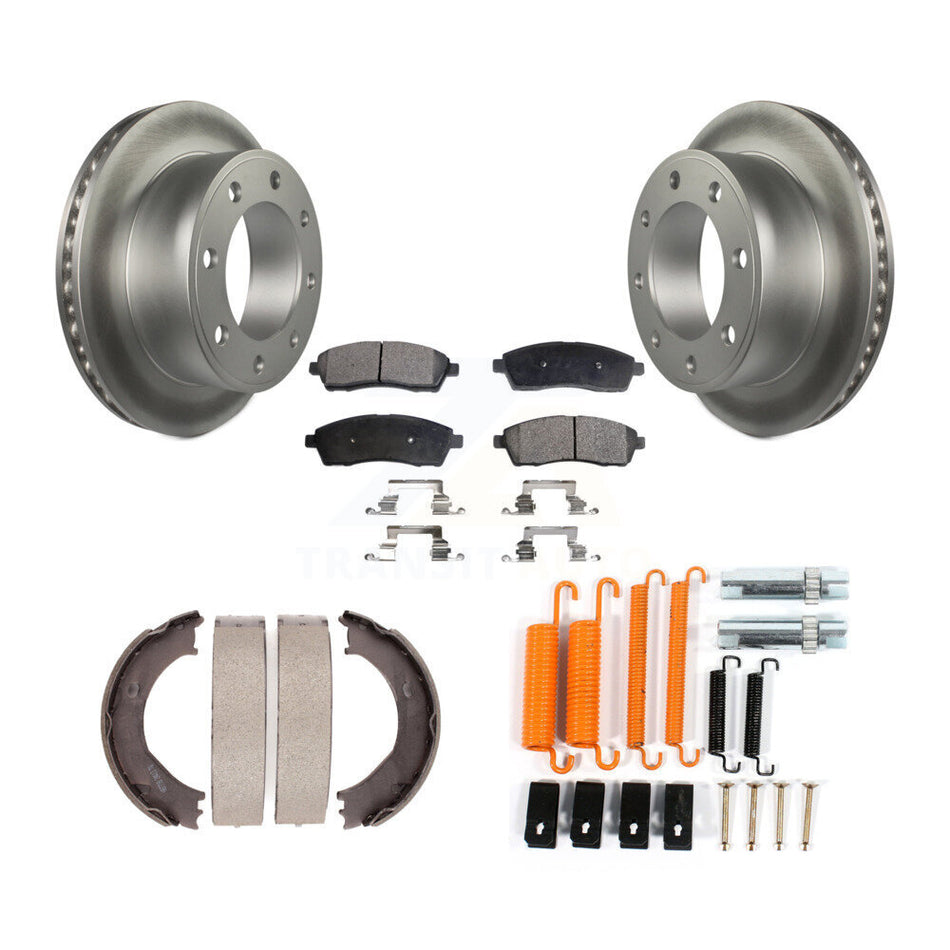 Rear Disc Coated Rotors Ceramic Pads Parking Shoes Hardware Kit For Ford F-350 Super Duty KGT-104129