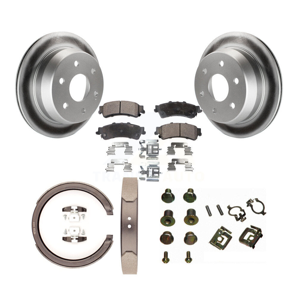 Rear Disc Coated Rotors Ceramic Pads Parking Shoes & Hardware Kit For Chevrolet GMC 1500 KGT-104135