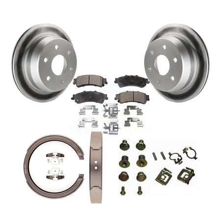 Rear Disc Coated Rotors Ceramic Pads Parking Shoes & Hardware Kit For Chevrolet GMC 1500 KGT-104135