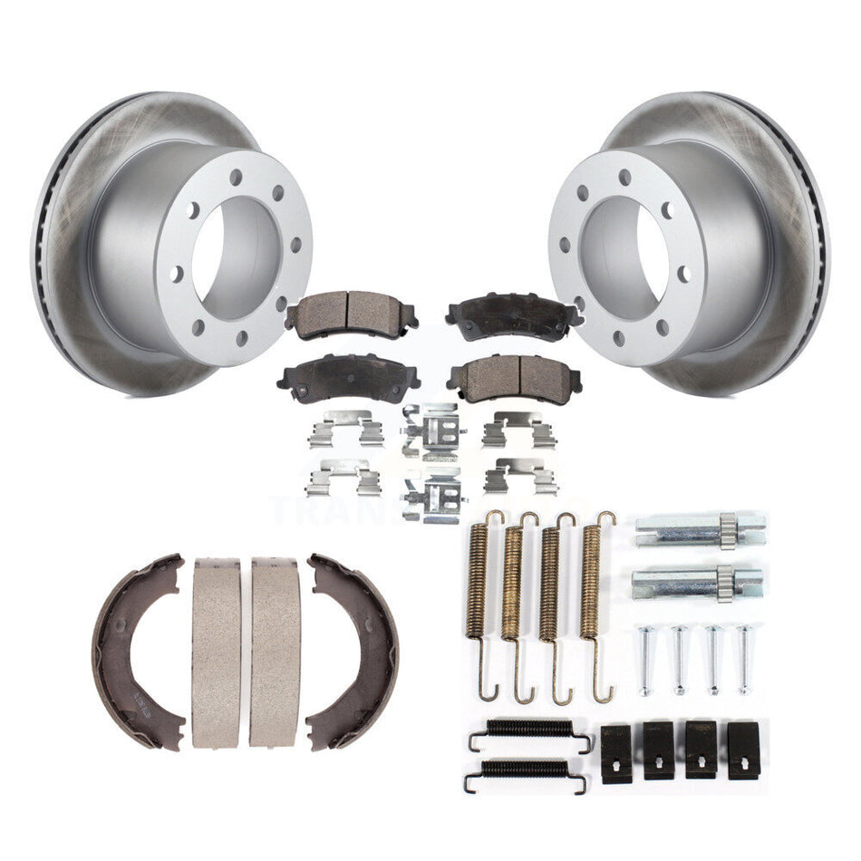 Rear Disc Coated Rotors Ceramic Pads Parking Shoes Hardware Kit For 2001 GMC Sierra 3500 KGT-104142
