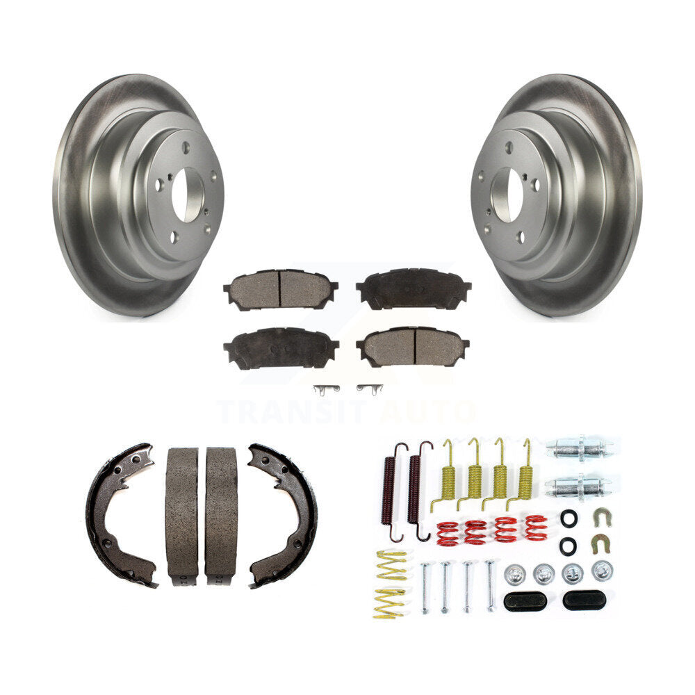 Rear Disc Coated Rotors Ceramic Pads Parking Shoes & Hardware Kit For Subaru Impreza Saab KGT-104157