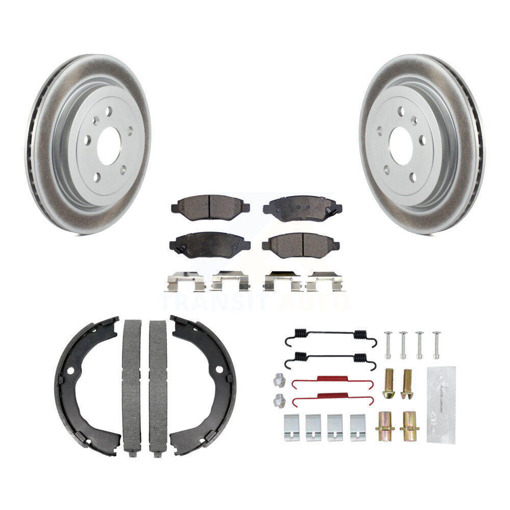 Rear Disc Coated Rotors Ceramic Pads Parking Shoes Hardware Kit For Chevrolet Camaro CTS KGT-104158