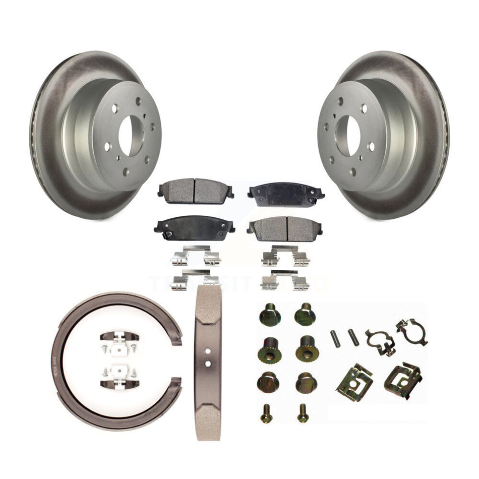 Rear Disc Coated Rotors Ceramic Pads Parking Shoes & Hardware Kit For Chevrolet Silverado KGT-104166