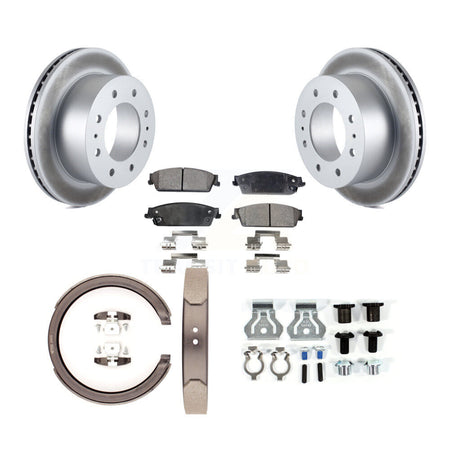 Rear Disc Coated Rotors Ceramic Pads Parking Brake Shoes And Hardware Kit For KGT-104167