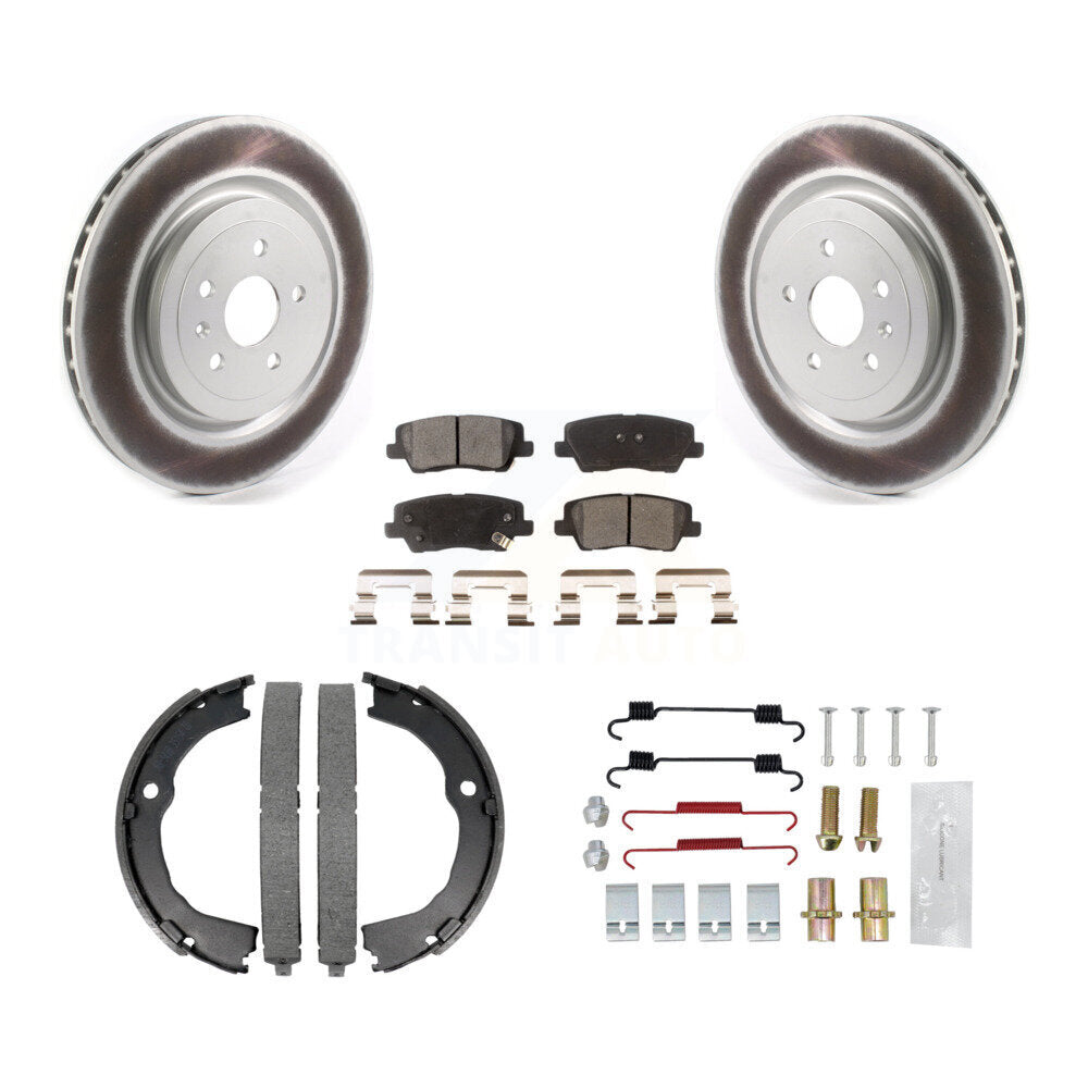 Rear Disc Coated Rotors Ceramic Pads Parking Brake Shoes & Hardware Kit For Cadillac CTS KGT-104179