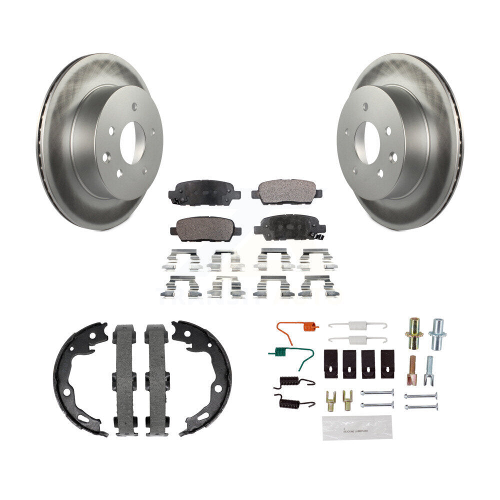 Rear Disc Coated Rotors Ceramic Pads Parking Brake Shoes & Hardware Kit For Nissan Rogue KGT-104196