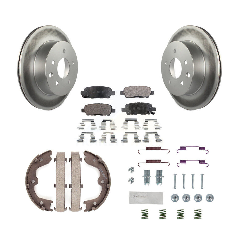 Rear Disc Coated Rotors Ceramic Pads Parking Shoes & Hardware Kit For INFINITI G35 Nissan KGT-104200