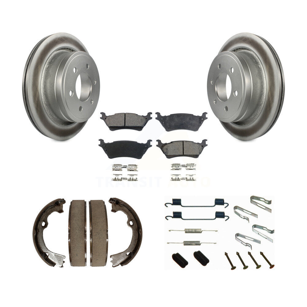 Rear Disc Coated Rotors Ceramic Pads Parking Brake Shoes And Hardware Kit For Ford F-150 KGT-104204