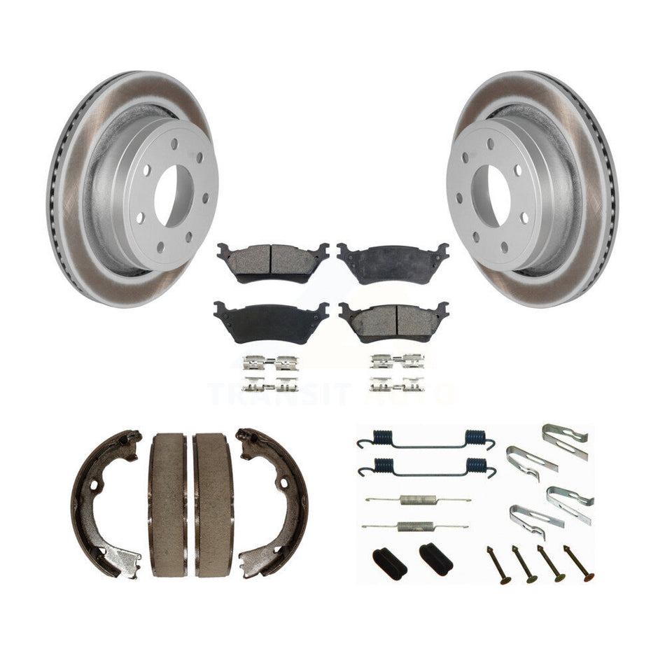 Rear Disc Coated Rotors Ceramic Pads Parking Brake Shoes And Hardware Kit For Ford F-150 KGT-104205
