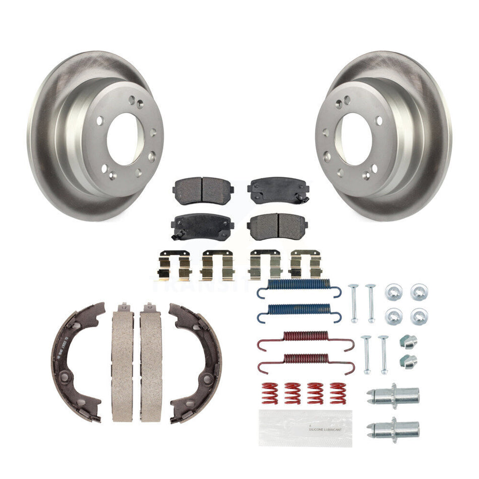 Rear Disc Coated Rotors Ceramic Pads Parking Shoes & Hardware Kit For Hyundai Tucson FWD KGT-104212