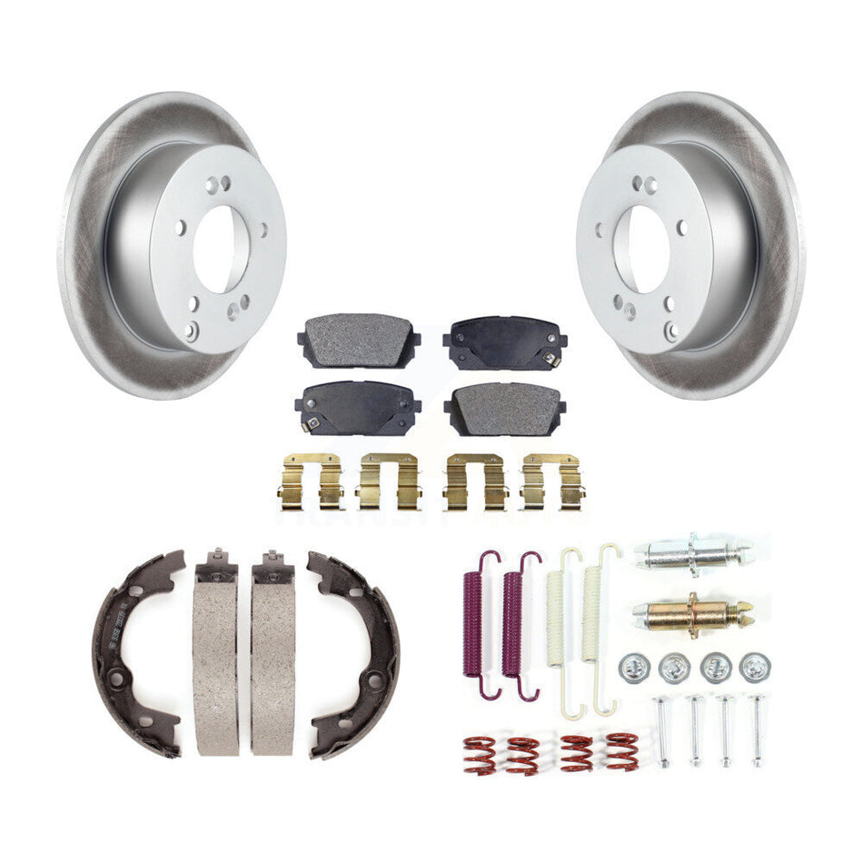 Rear Disc Coated Rotors Ceramic Pads Parking Shoes & Hardware Kit For 2007-2010 Kia Rondo KGT-104216