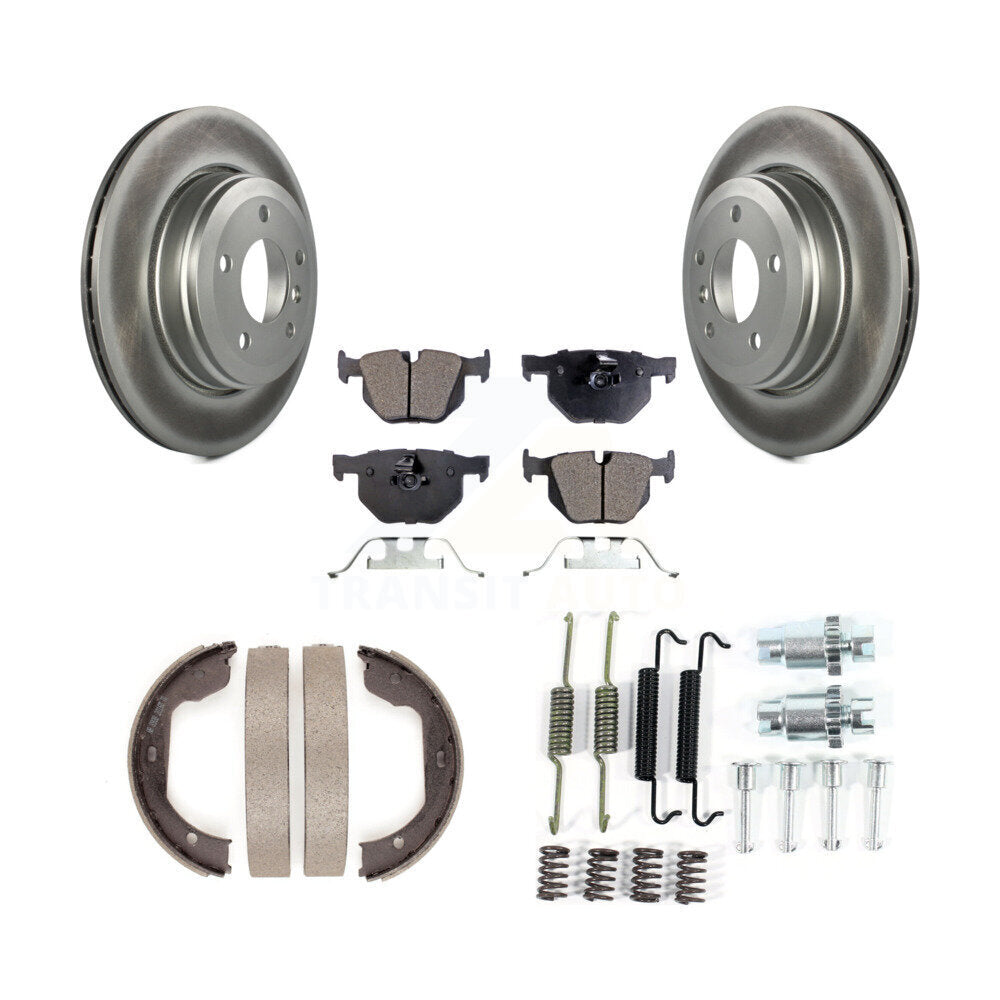 Rear Disc Coated Rotors Ceramic Pads Parking Shoes & Hardware Kit For BMW 530i 525i 528i KGT-104217