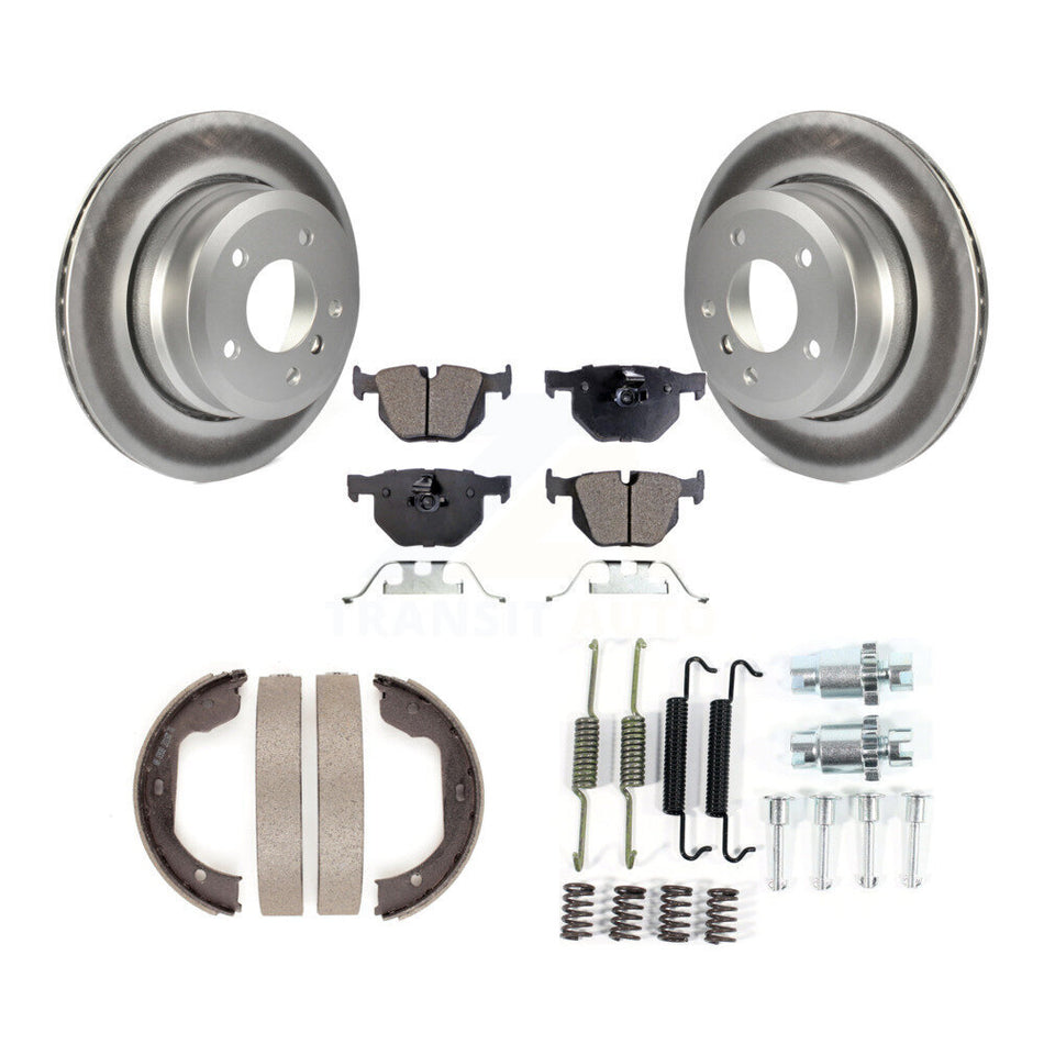 Rear Disc Coated Rotors Ceramic Pads Parking Shoes Hardware Kit For BMW 530xi 528i xDrive KGT-104218