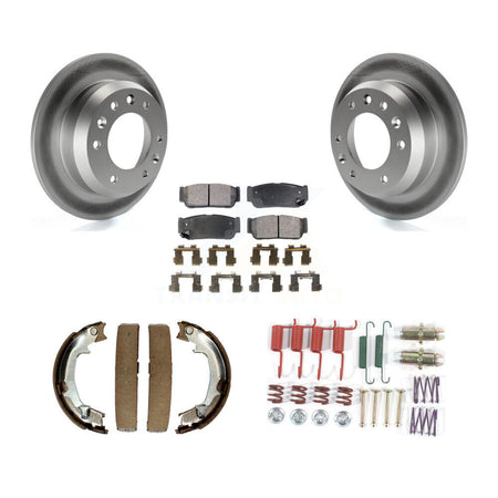 Rear Disc Coated Rotors Ceramic Pads Parking Shoes Hardware Kit For Hyundai Entourage Kia KGT-104249
