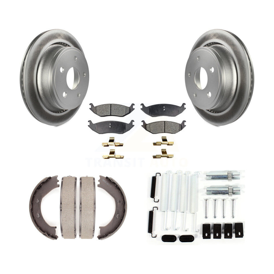 Rear Disc Coated Rotors Ceramic Pads Parking Shoes Hardware Kit For Dodge Ram 1500 Aspen KGT-104254