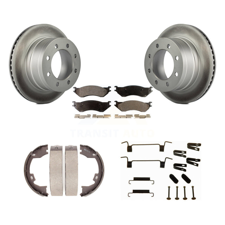 Rear Disc Coated Rotors Ceramic Pads Parking Shoes & Hardware Kit For Dodge Ram 1500 3500 KGT-104255