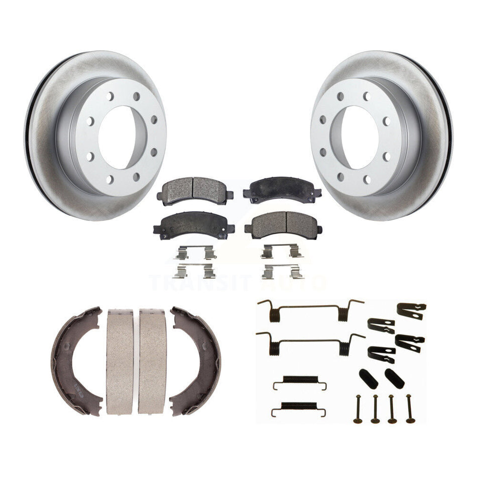 Rear Disc Coated Rotors Ceramic Pads Parking Shoes Hardware Kit For Chevrolet Express GMC KGT-104262