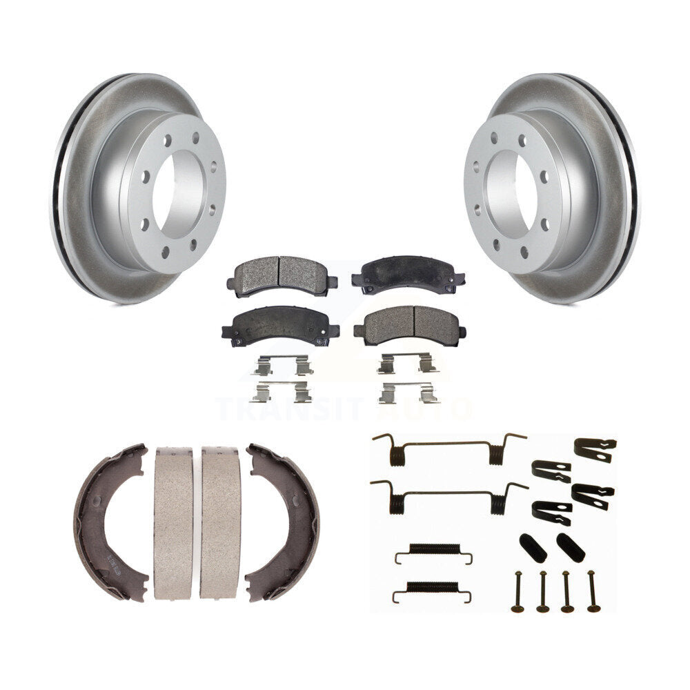 Rear Disc Coated Rotors Ceramic Pads Parking Shoes Hardware Kit For Chevrolet GMC Express KGT-104263