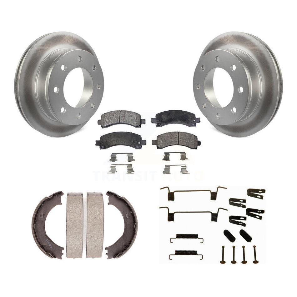 Rear Disc Coated Rotors Ceramic Pads Parking Shoes Hardware Kit For Chevrolet Express GMC KGT-104264