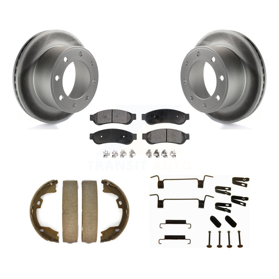 Rear Disc Coated Rotors Ceramic Pads Parking Shoes Hardware Kit For Ford F-350 Super Duty KGT-104280