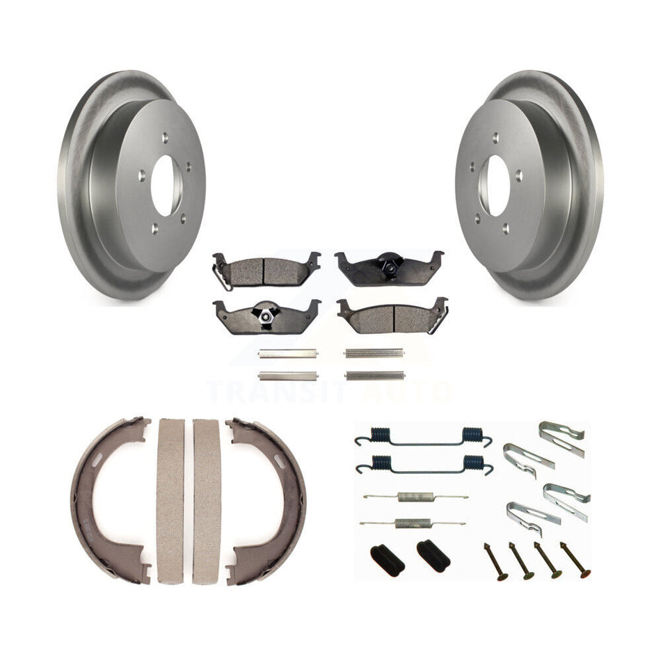 Rear Disc Coated Rotors Ceramic Pads Parking Brake Shoes And Hardware Kit For Ford F-150 KGT-104300