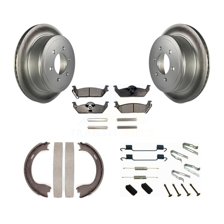 Rear Disc Coated Rotors Ceramic Pads Parking Brake Shoes And Hardware Kit For Ford F-150 KGT-104303