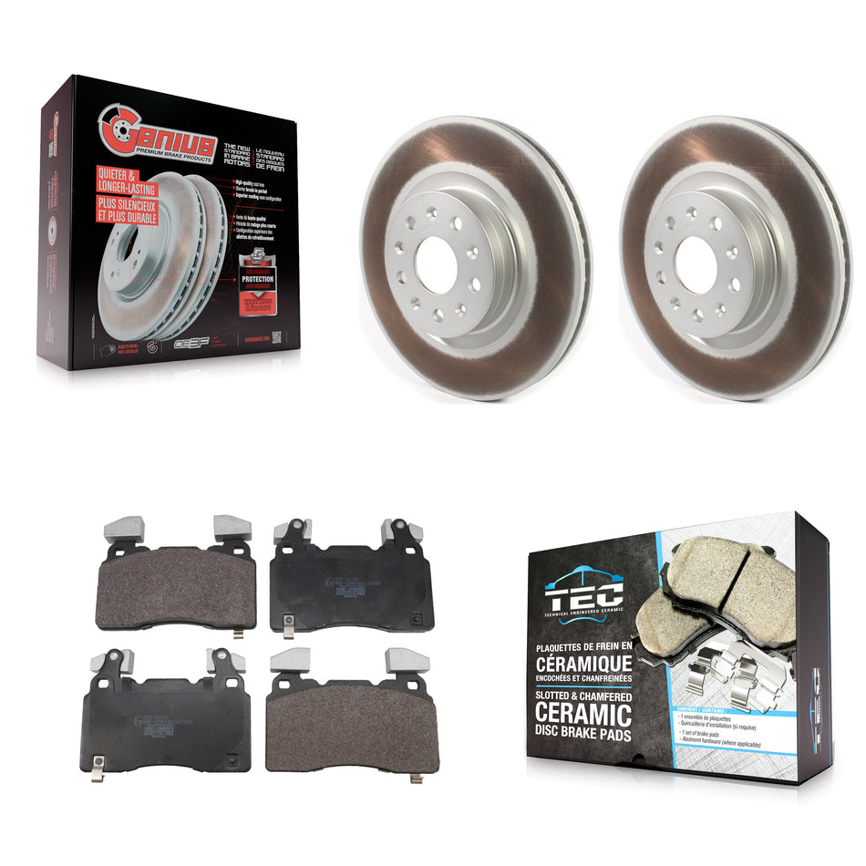 Front Coated Disc Brake Rotors And Ceramic Pads Kit For Cadillac Chevrolet Camaro CTS CT6 KGT-104308