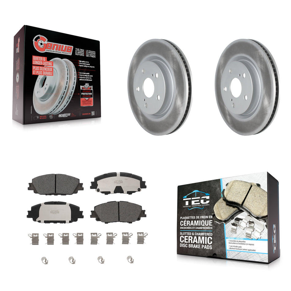 Front Coated Disc Brake Rotors And Ceramic Pads Kit For 2023-2024 Toyota Prius AWD KGT-104475