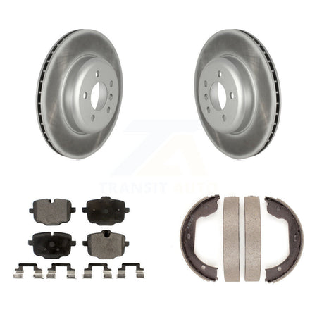 Rear Disc Coated Rotors Ceramic Pads And Parking Brake Shoes Kit For 2011 BMW 550i xDrive KGT-104524