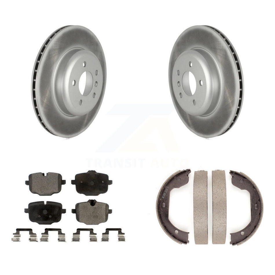 Rear Disc Coated Rotors Ceramic Pads And Parking Brake Shoes Kit For 2011 BMW 550i xDrive KGT-104524
