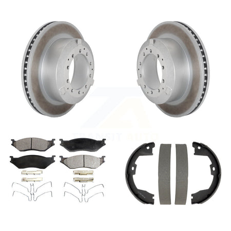 Rear Disc Coated Rotors Ceramic Pads & Parking Brake Shoes Kit For Ford F-450 Super Duty KGT-104526