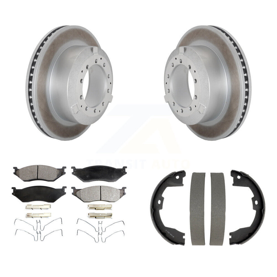 Rear Disc Coated Rotors Ceramic Pads & Parking Brake Shoes Kit For Ford F-450 Super Duty KGT-104526