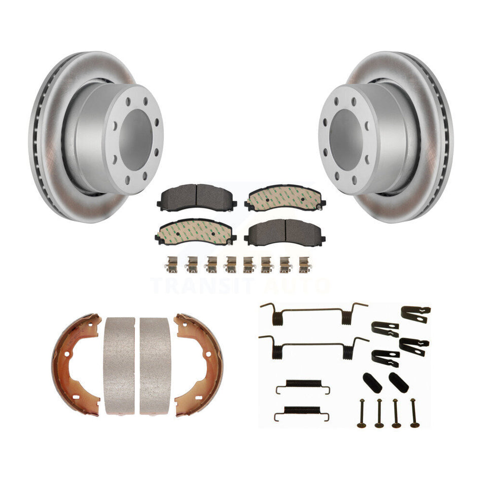 Rear Disc Coated Rotors Ceramic Pads Parking Brake Shoes And Hardware Kit For Ram 3500 KGT-104545
