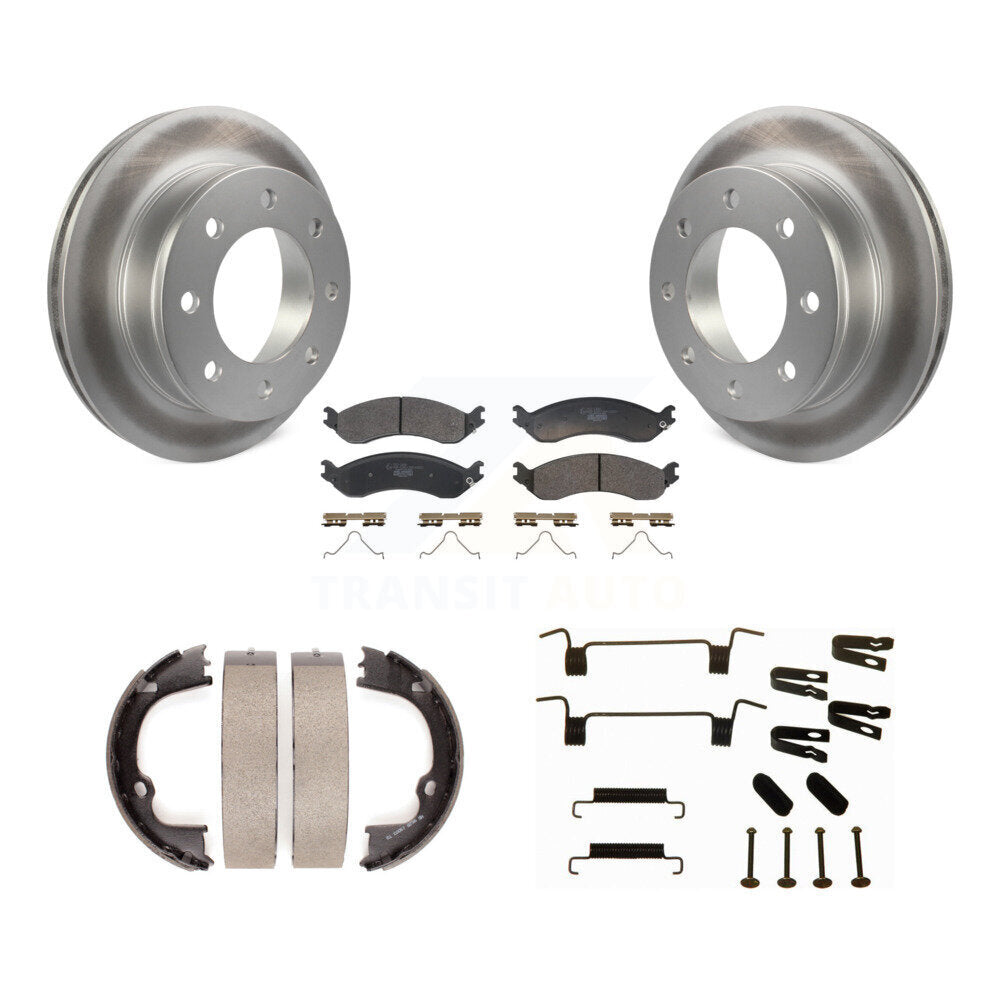 Rear Disc Coated Rotors Ceramic Pads Parking Brake Shoes Hardware Kit For GMC Savana 2500 KGT-104550