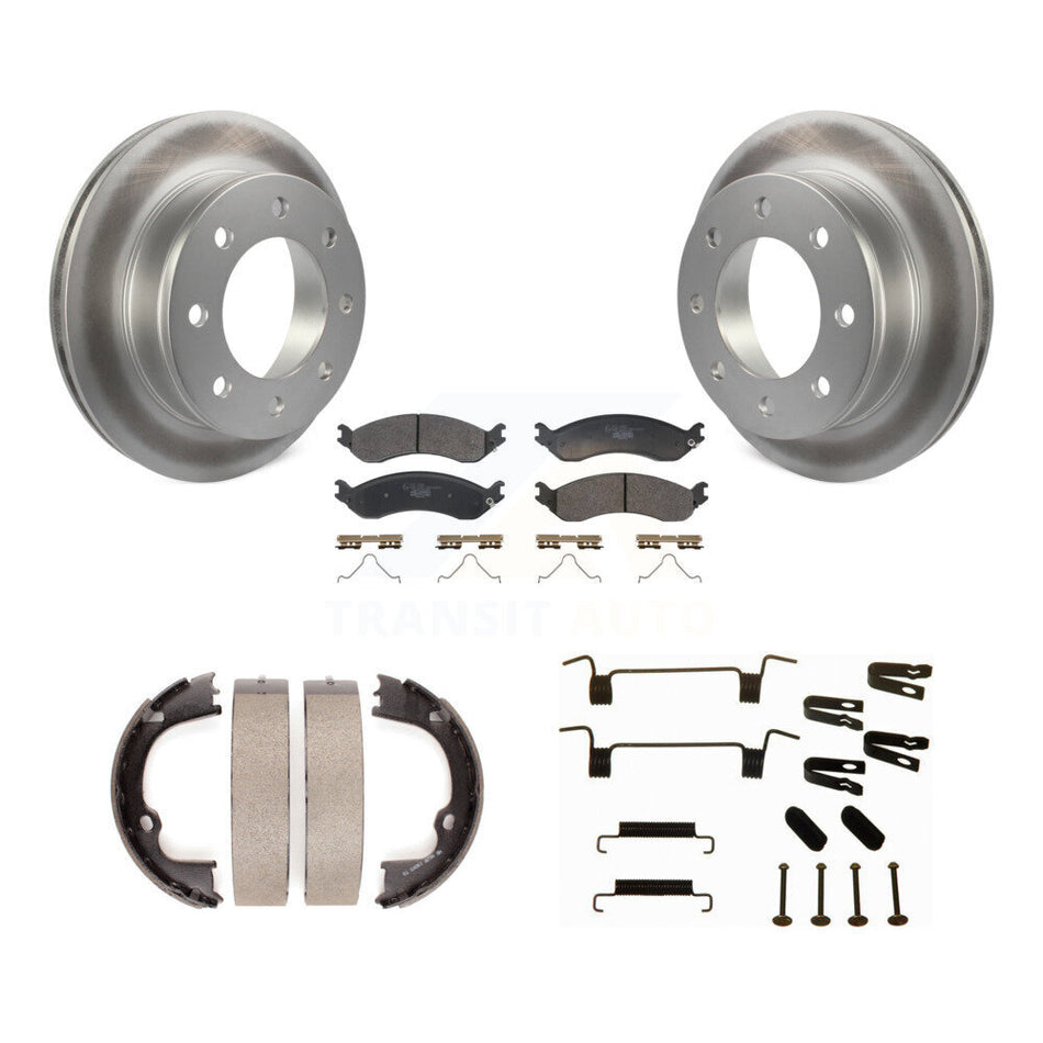 Rear Disc Coated Rotors Ceramic Pads Parking Brake Shoes Hardware Kit For GMC Savana 2500 KGT-104550