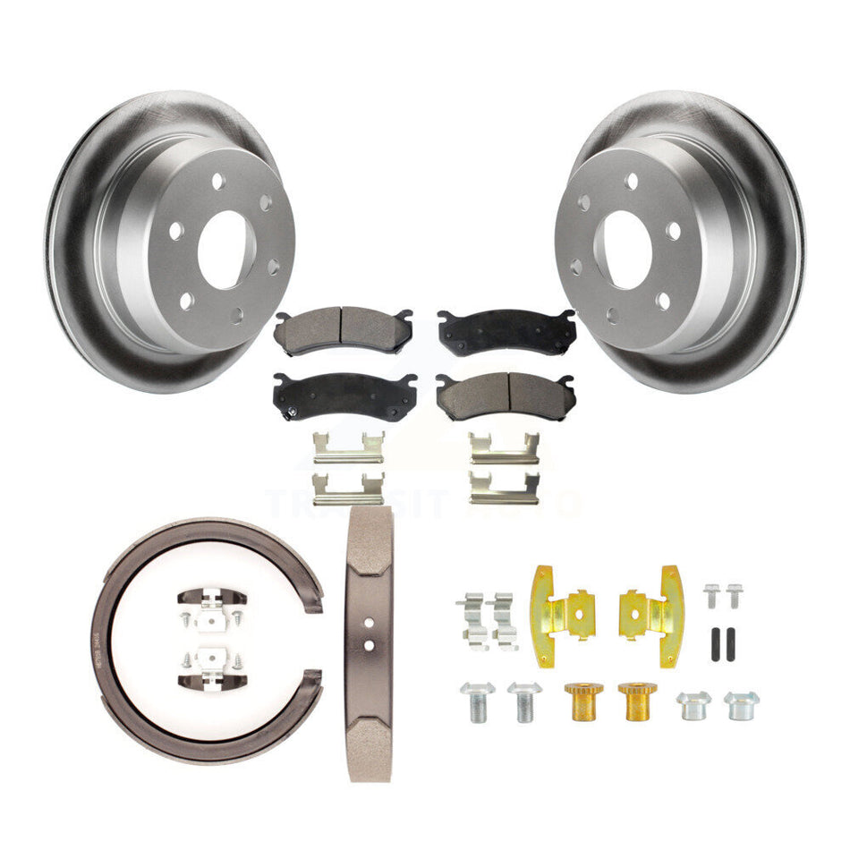 Rear Disc Coated Rotors Ceramic Pads Parking Brake Shoes And Hardware Kit For KGT-104570
