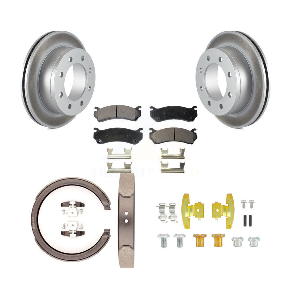 Rear Disc Coated Rotors Ceramic Pads Parking Shoes And Hardware Kit For GMC Yukon XL 2500 KGT-104571