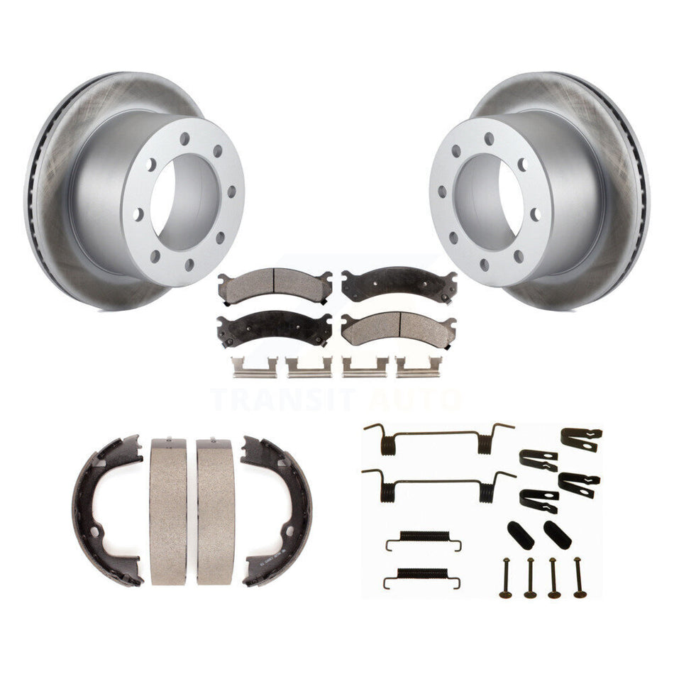 Rear Disc Coated Rotors Ceramic Pads Parking Shoes & Hardware Kit For GMC Sierra 3500 HD KGT-104572