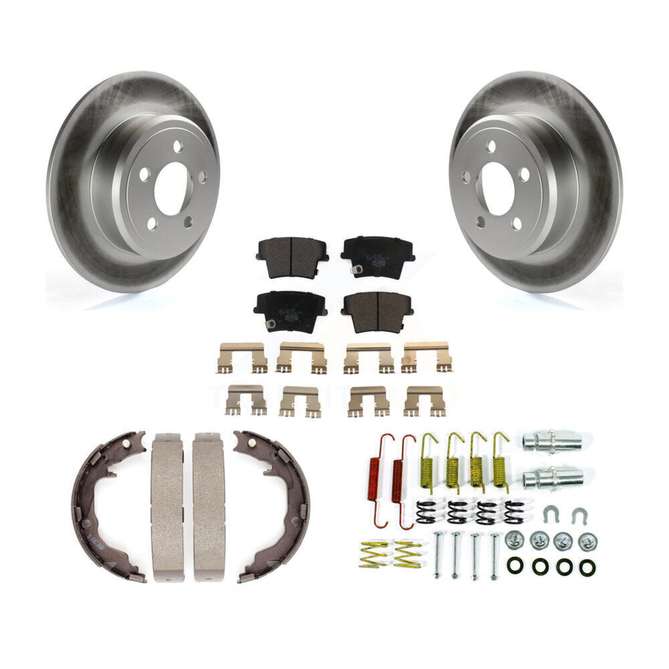 Rear Disc Coated Rotors Ceramic Pads Parking Brake Shoes & Hardware Kit For Dodge Avenger KGT-104577