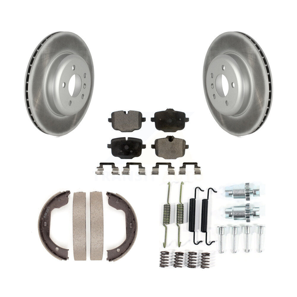 Rear Disc Coated Rotors Ceramic Pads Parking Shoes Hardware Kit For 2011 BMW 550i xDrive KGT-104581