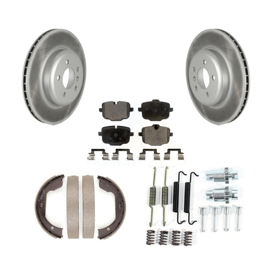 Rear Disc Coated Rotors Ceramic Pads Parking Shoes Hardware Kit For 2011 BMW 550i xDrive KGT-104581